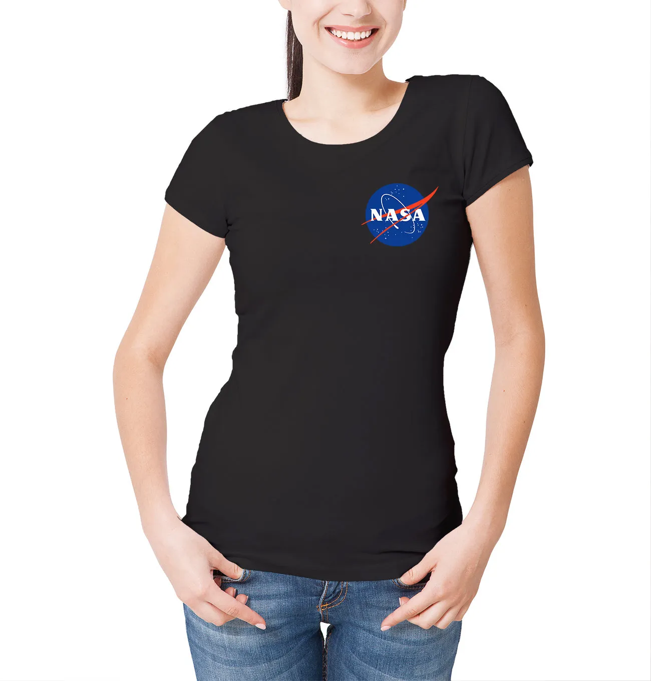 Reality Glitch Nasa Logo Left Chest Womens T-Shirt