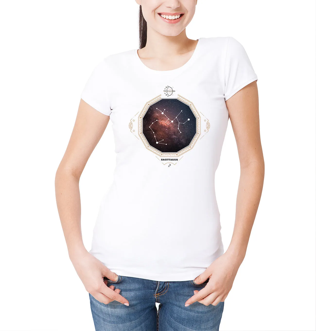 Reality Glitch Sagittarius Star Sign Constellation Womens T-Shirt
