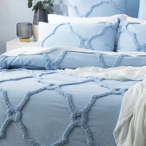 Renee Taylor Moroccan Cotton Chenille Vintage Washed Tufted Quilt Cover Sets - Sky