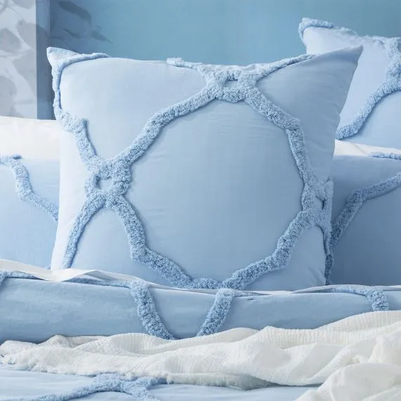 Renee Taylor Moroccan Cotton Chenille Vintage Washed Tufted Quilt Cover Sets - Sky