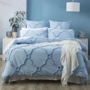 Renee Taylor Moroccan Cotton Chenille Vintage Washed Tufted Quilt Cover Sets - Sky
