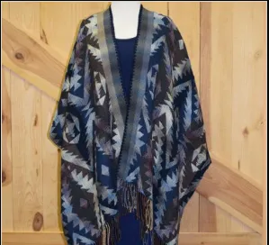 Rhonda Stark Italian Acrylic Collection: Shawl Aztec Ocean, Fringe