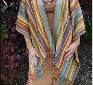 Rhonda Stark Italian Acrylic Collection: Shawl Serape Stripe Carnival, Fringe