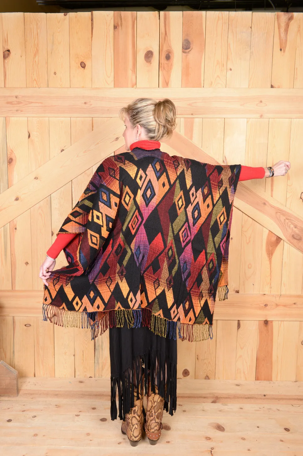 Rhonda Stark Italian Acrylic Collection: Shawl Sunset Diamond, Fringe