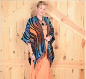 Rhonda Stark Italian Acrylic Collection: Shawl Turquoise Wave, Fringe