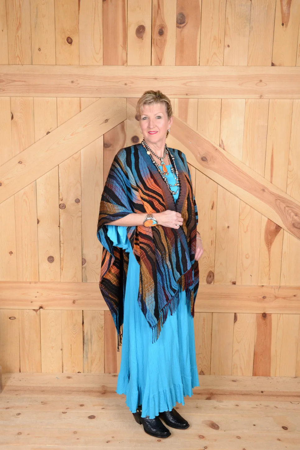 Rhonda Stark Italian Acrylic Collection: Shawl Turquoise Wave, Fringe