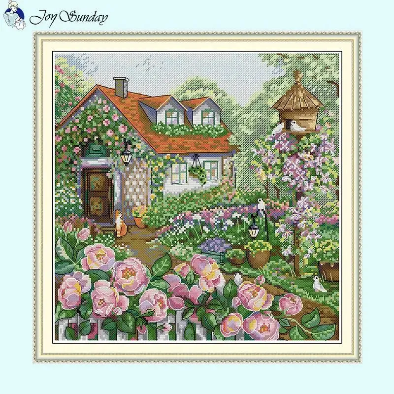 Rose Cottage Counted Stamped Cross Stitch