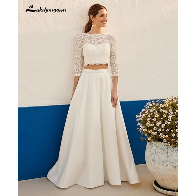 Roycebridal Lakshmigown Bohemian Two Pieces Wedding Dresses Lace Top Jewel Neck Holiday Country Beach Bride Gown Vestidos De Novia