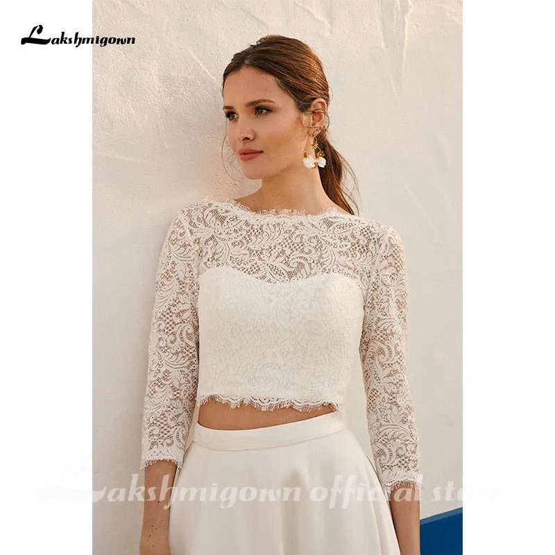Roycebridal Lakshmigown Bohemian Two Pieces Wedding Dresses Lace Top Jewel Neck Holiday Country Beach Bride Gown Vestidos De Novia
