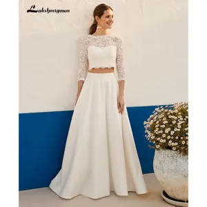 Roycebridal Lakshmigown Bohemian Two Pieces Wedding Dresses Lace Top Jewel Neck Holiday Country Beach Bride Gown Vestidos De Novia