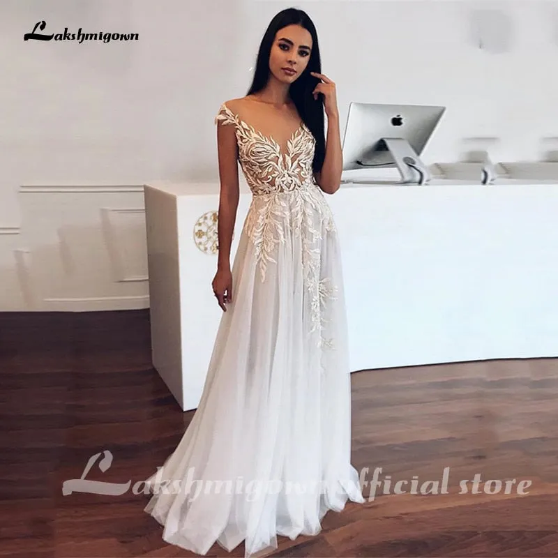 Roycebridal Lakshmigown Boho Lace Wedding Dress Cap Sleeve Vintage Lace Appliques Bride Dresses Vestido De Novia Custom Made