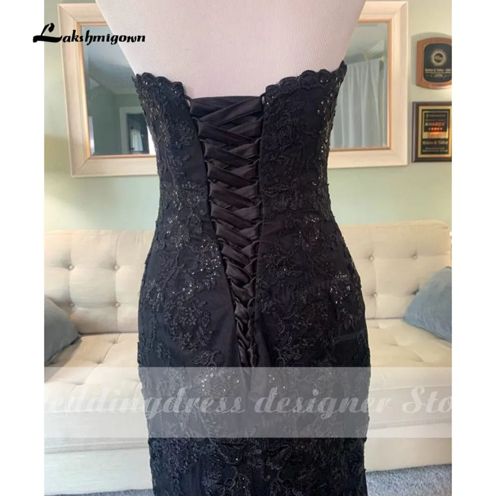 Roycebridal Roycebridal 2022 Elegant Gothic Wedding Dresses with Cape Veil Black Strapless Bridal Gowns with Sequins Floral Lace robe mariage femme