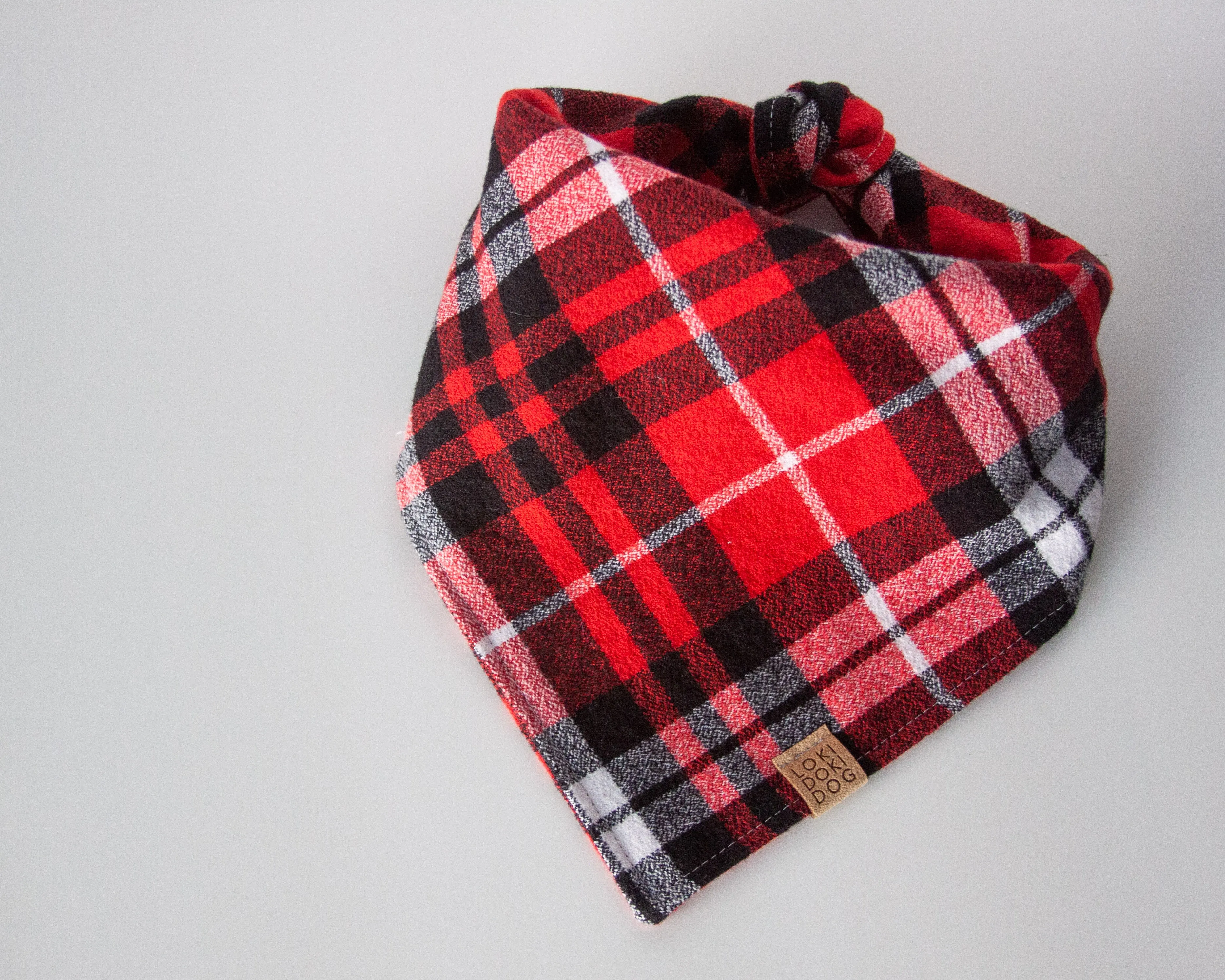 Ruby Red Plaid Flannel Dog Bandana (Personalization Available)