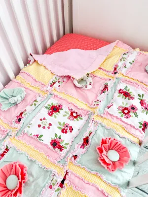Ruffle Flower Baby Girl Crib Bedding in Yellow, Pink, and Mint