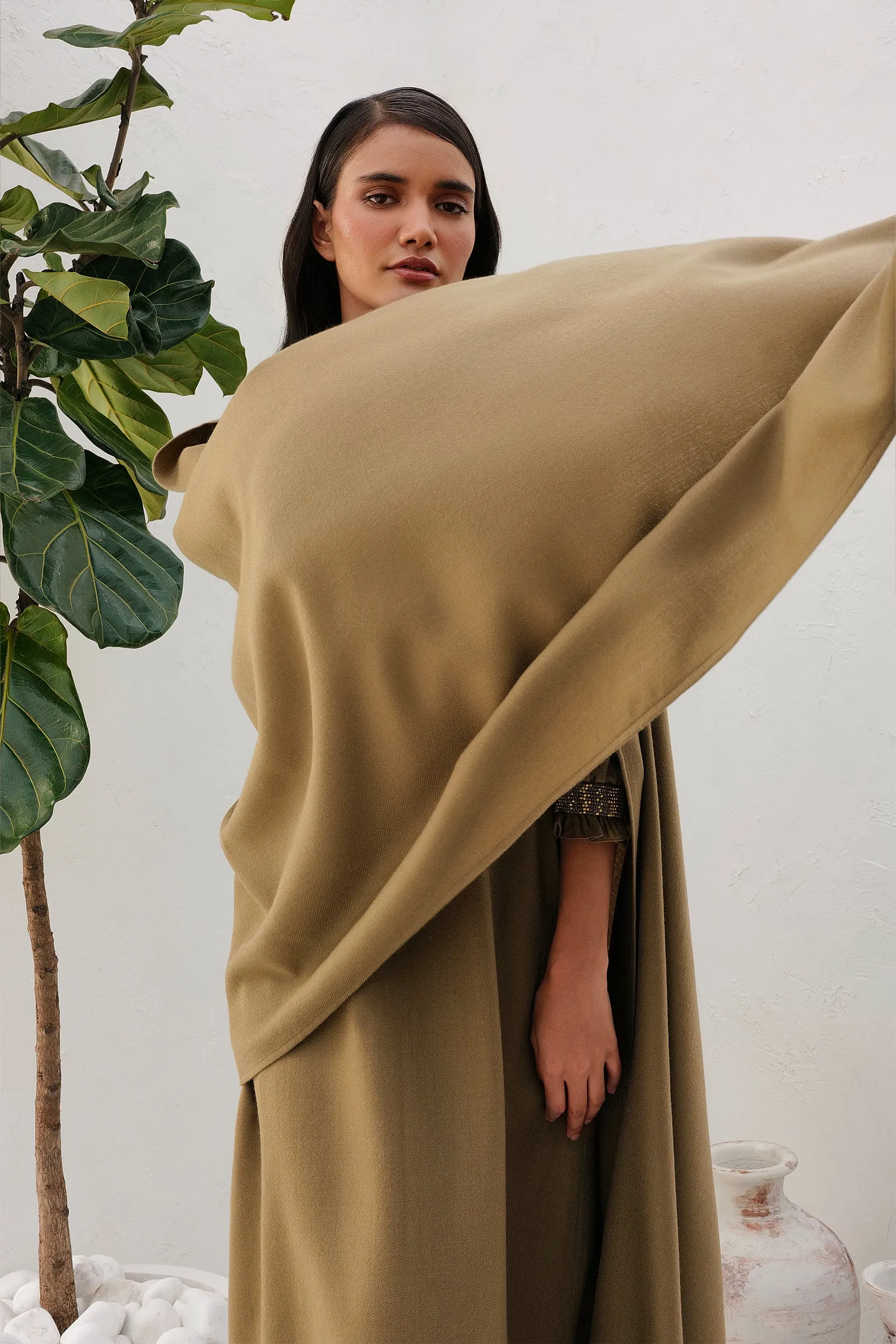 Sand Woollen Shawl (Clay)