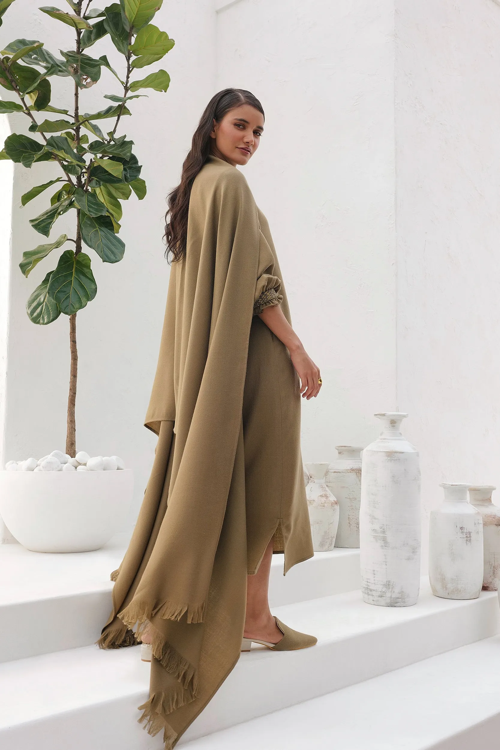Sand Woollen Shawl (Clay)