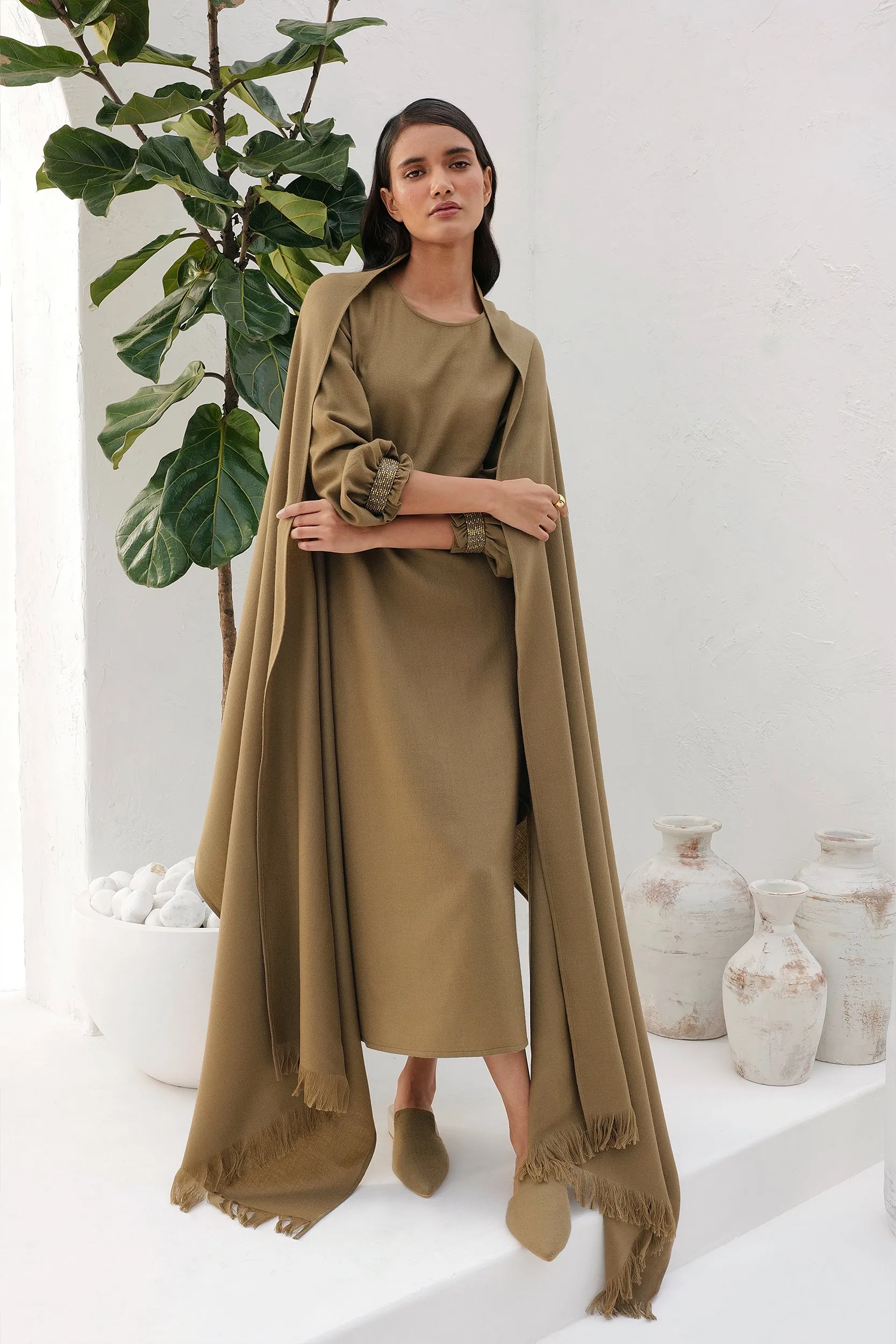 Sand Woollen Shawl (Clay)