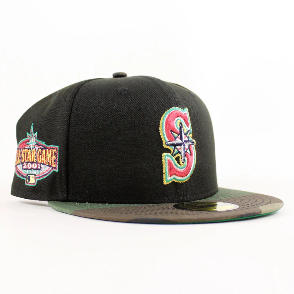 Seattle Mariners 2001 All Star Game New Era 59Fifty Fitted Hat (Black Woodland Camo Green Under Brim)