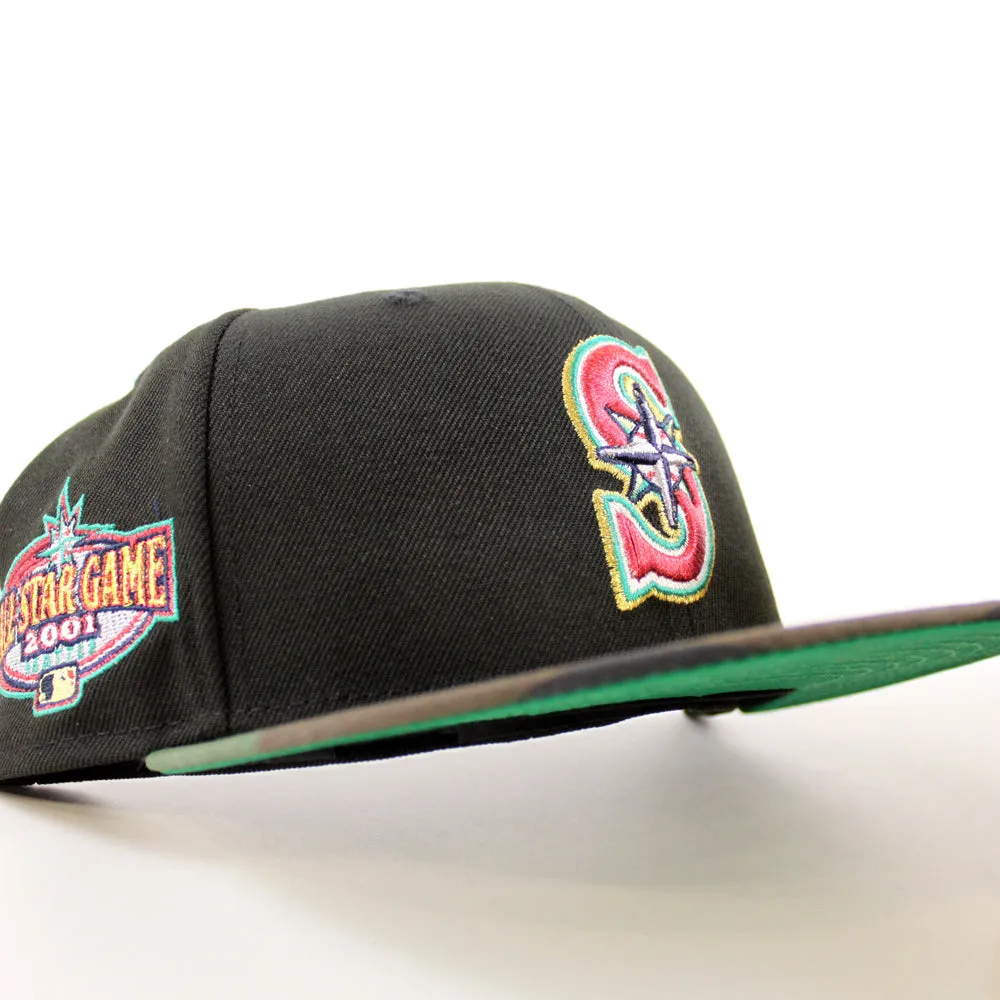 Seattle Mariners 2001 All Star Game New Era 59Fifty Fitted Hat (Black Woodland Camo Green Under Brim)