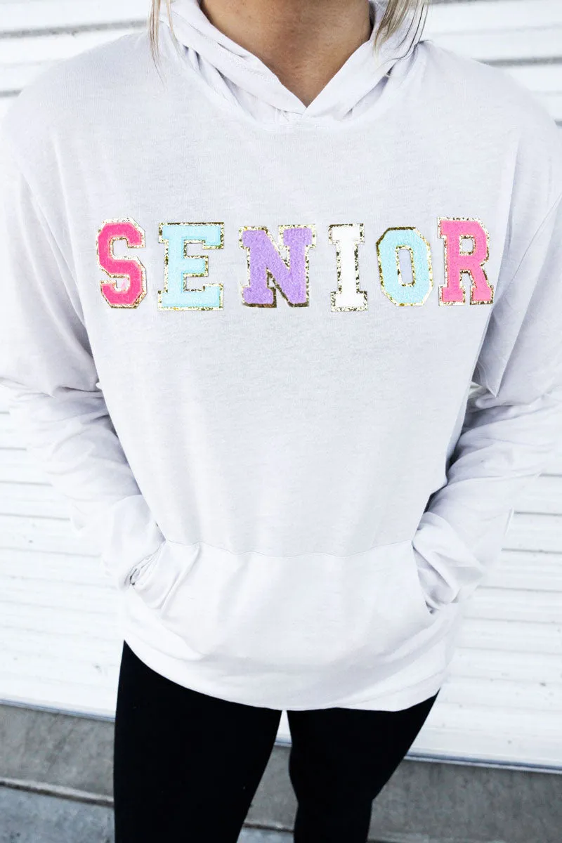 Senior Colorful Chenille Patch Adult Soft-Tek Blend Long Sleeve Hoodie