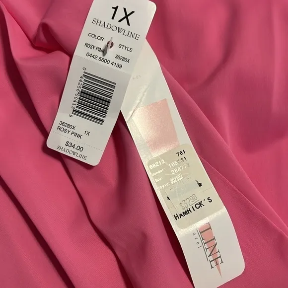 Shadowline nightgown. Rosy pink embroidered neckline. Size 1X NWT