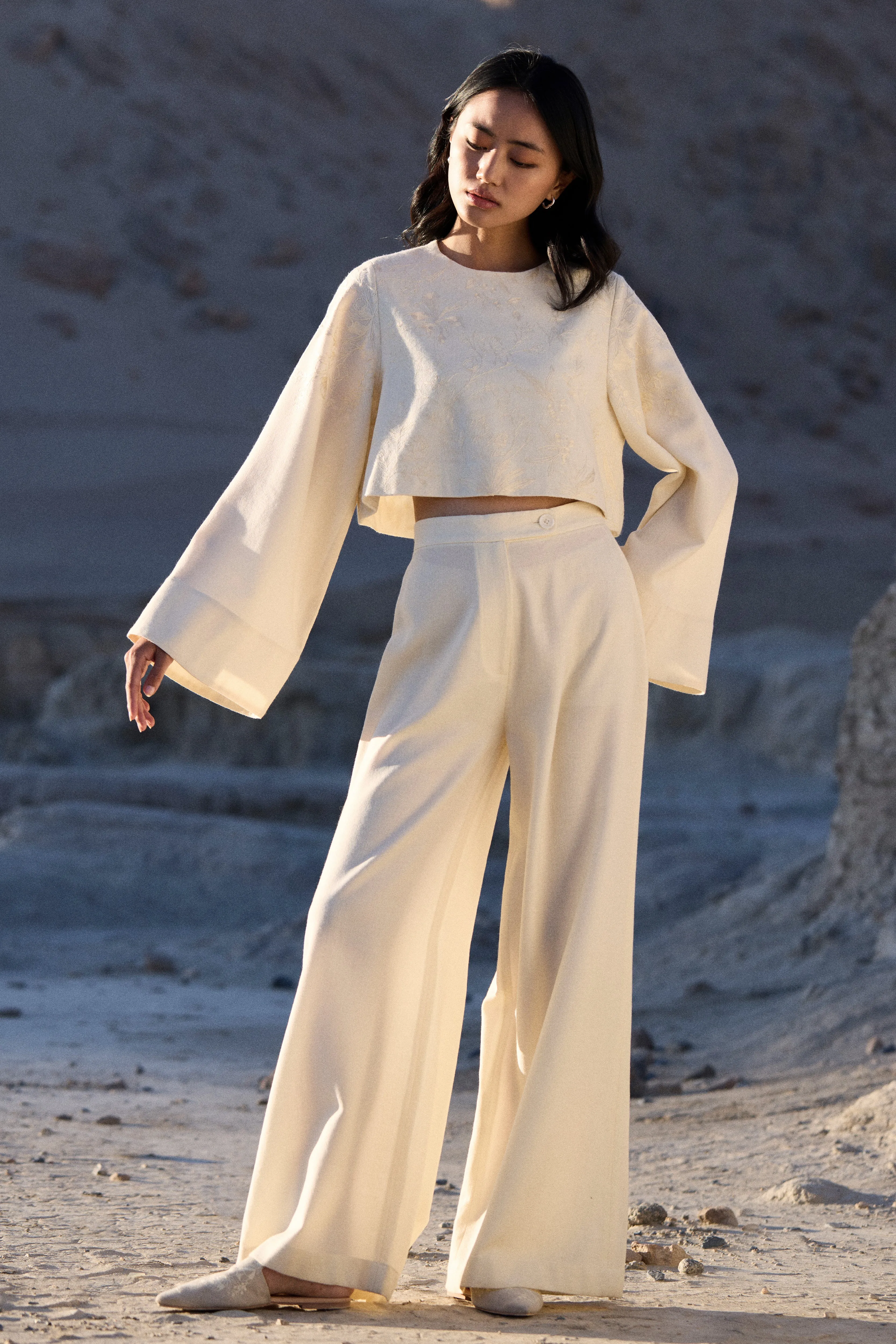 Shey Woollen Top (Ivory) & Nyoma Woollen Pants (Ivory)