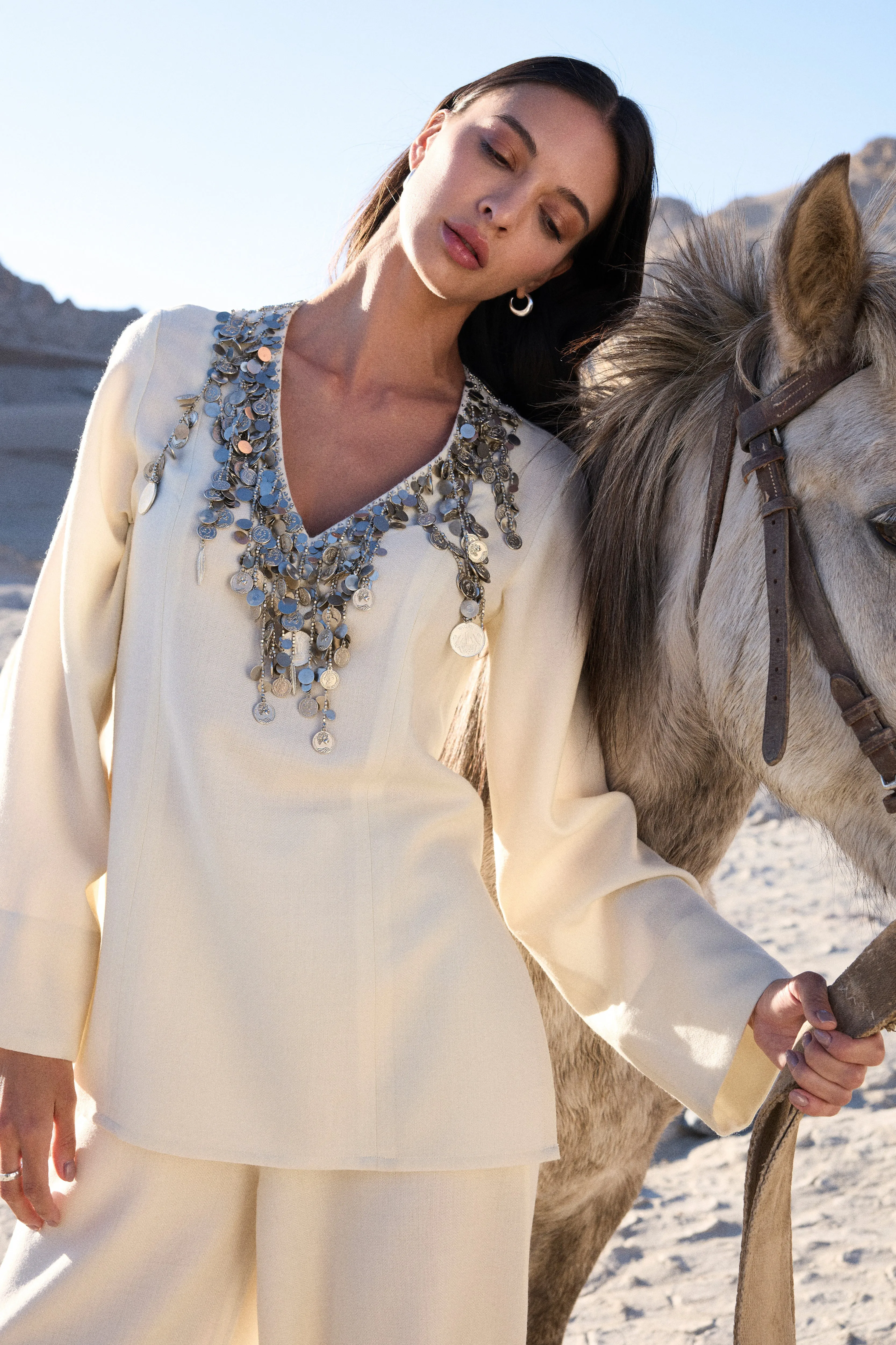 Shey Woollen Top (Ivory) & Nyoma Woollen Pants (Ivory)