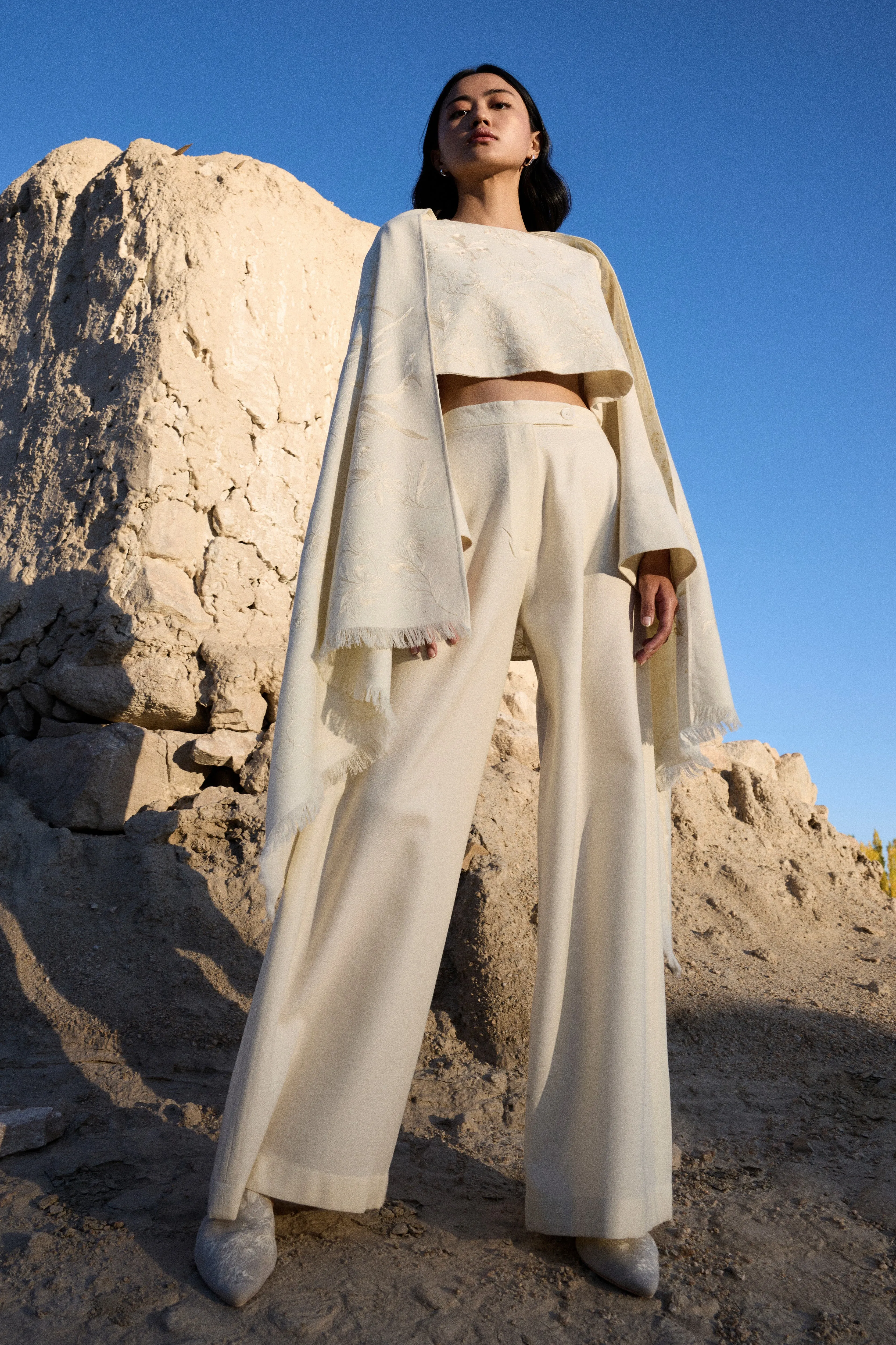 Shey Woollen Top (Ivory) & Nyoma Woollen Pants (Ivory)