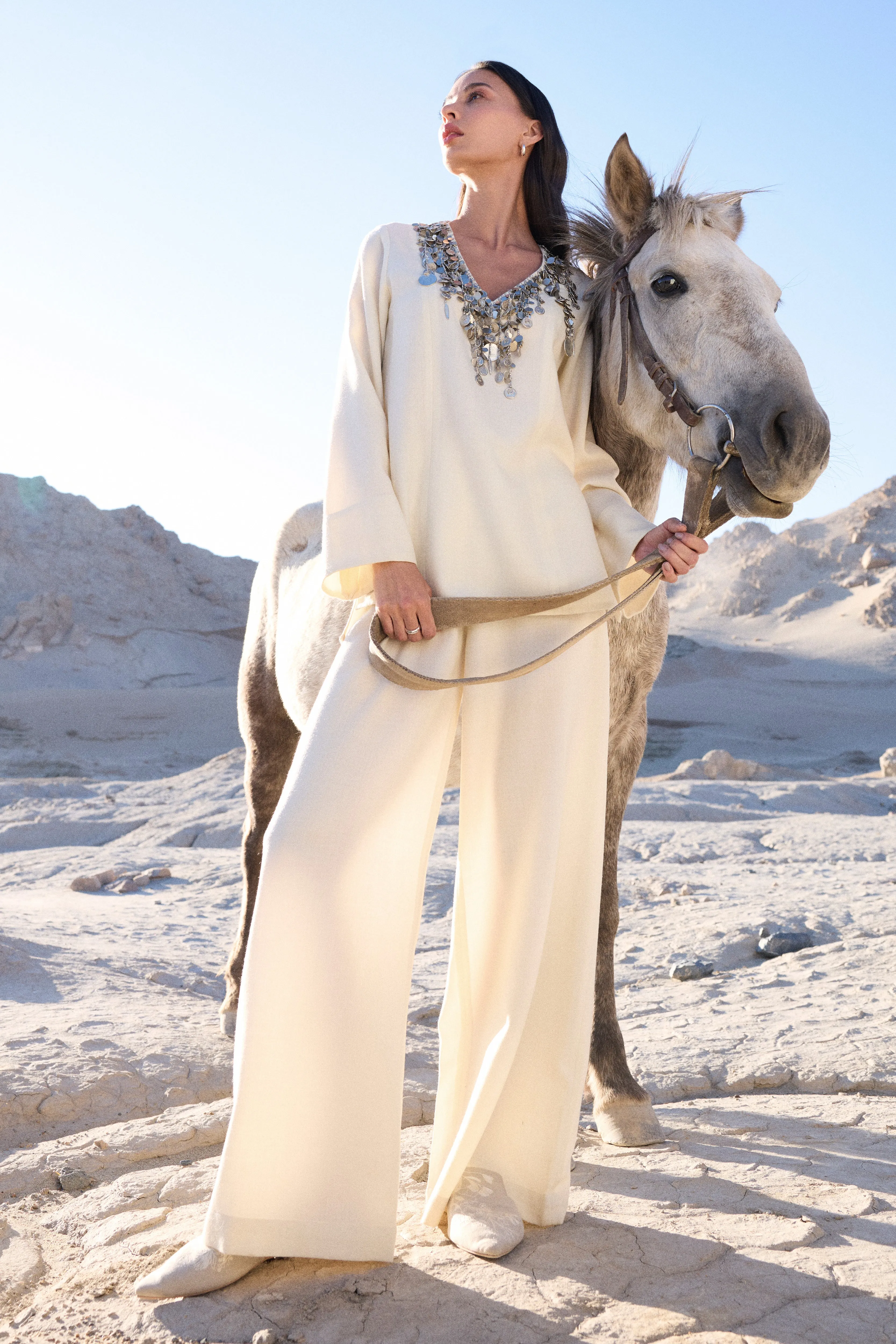 Shey Woollen Top (Ivory) & Nyoma Woollen Pants (Ivory)