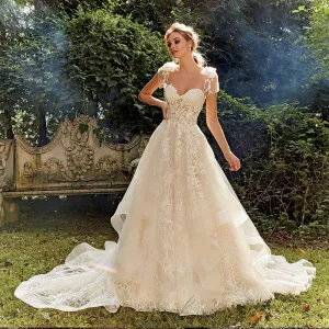 Shiny Lace A-line Wedding Dress  Vestidos De Bodas Sweetheart Neck Backless Illusion Bridal Gown Gelinlik