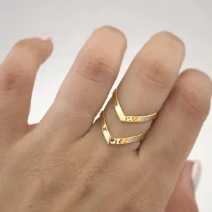 SMJEL 2023 New Fashion Boho Double Lines V Chevron Rings For Women's Gift Simple Geometric Bague Dainty Rings Femme Jewelry R248