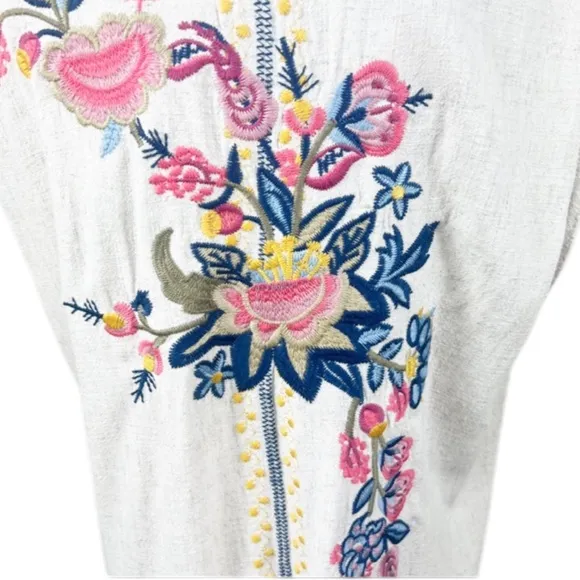 Soft Surroundings Embroidered Floral Long Sleeveless Vest Boho Lagenlook Linen