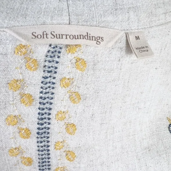 Soft Surroundings Embroidered Floral Long Sleeveless Vest Boho Lagenlook Linen