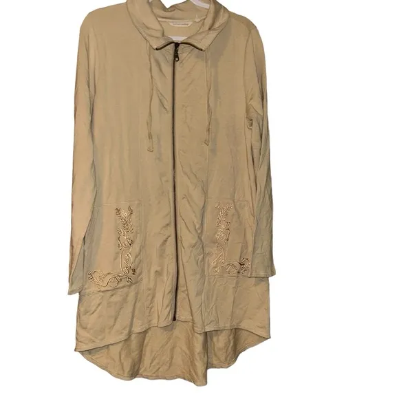 Soft Surroundings Jacket tan Embroidered Zip Up Mock Neck Boho size M