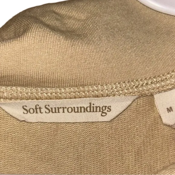 Soft Surroundings Jacket tan Embroidered Zip Up Mock Neck Boho size M
