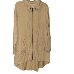 Soft Surroundings Jacket tan Embroidered Zip Up Mock Neck Boho size M
