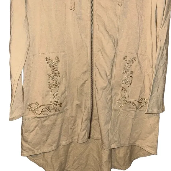 Soft Surroundings Jacket tan Embroidered Zip Up Mock Neck Boho size M