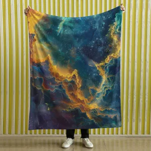 Space Blanket - Galaxy fleece blanket, Heart Nebula Centre Blanket, Galaxy Blanket, cosy room decor, blue and gold throw, lightweight fleece, clouds in outer space 004