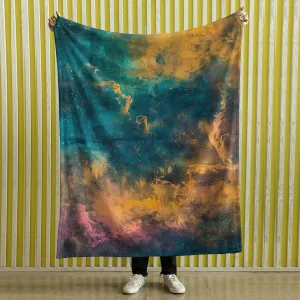 Space Blanket - Galaxy fleece blanket, Heart Nebula Centre Blanket, Galaxy Blanket, cosy room decor, blue and gold throw, lightweight fleece, clouds in outer space 005