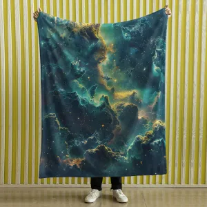 Space Blanket - Galaxy fleece blanket, Heart Nebula Centre Blanket, Galaxy Blanket, cosy room decor, blue and gold throw, lightweight fleece, clouds in outer space 007