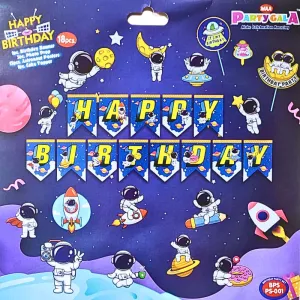 Space Theme Happy Birthday Banner & Decoration for Birthday Party (18 Pieces)