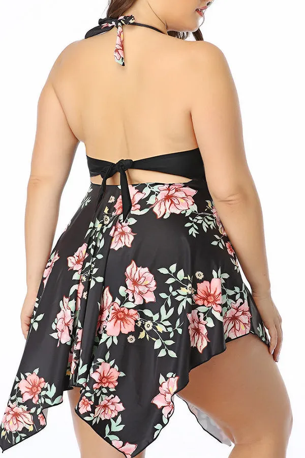 Split Skirt Print Swimsuit