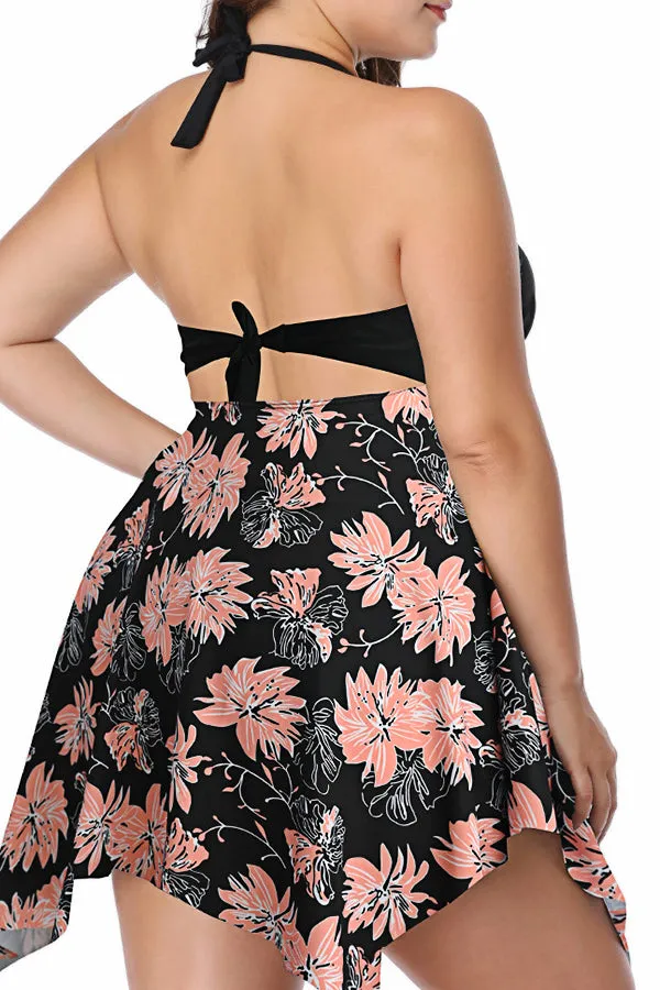 Split Skirt Print Swimsuit