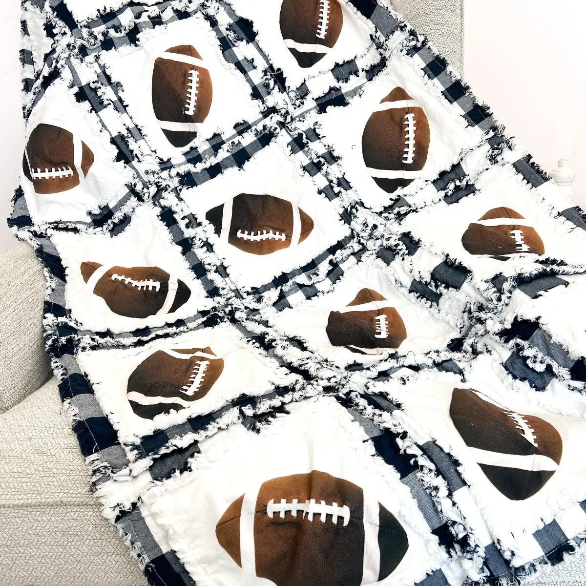 Sport Baby Quilt | Navy Plaid | Football