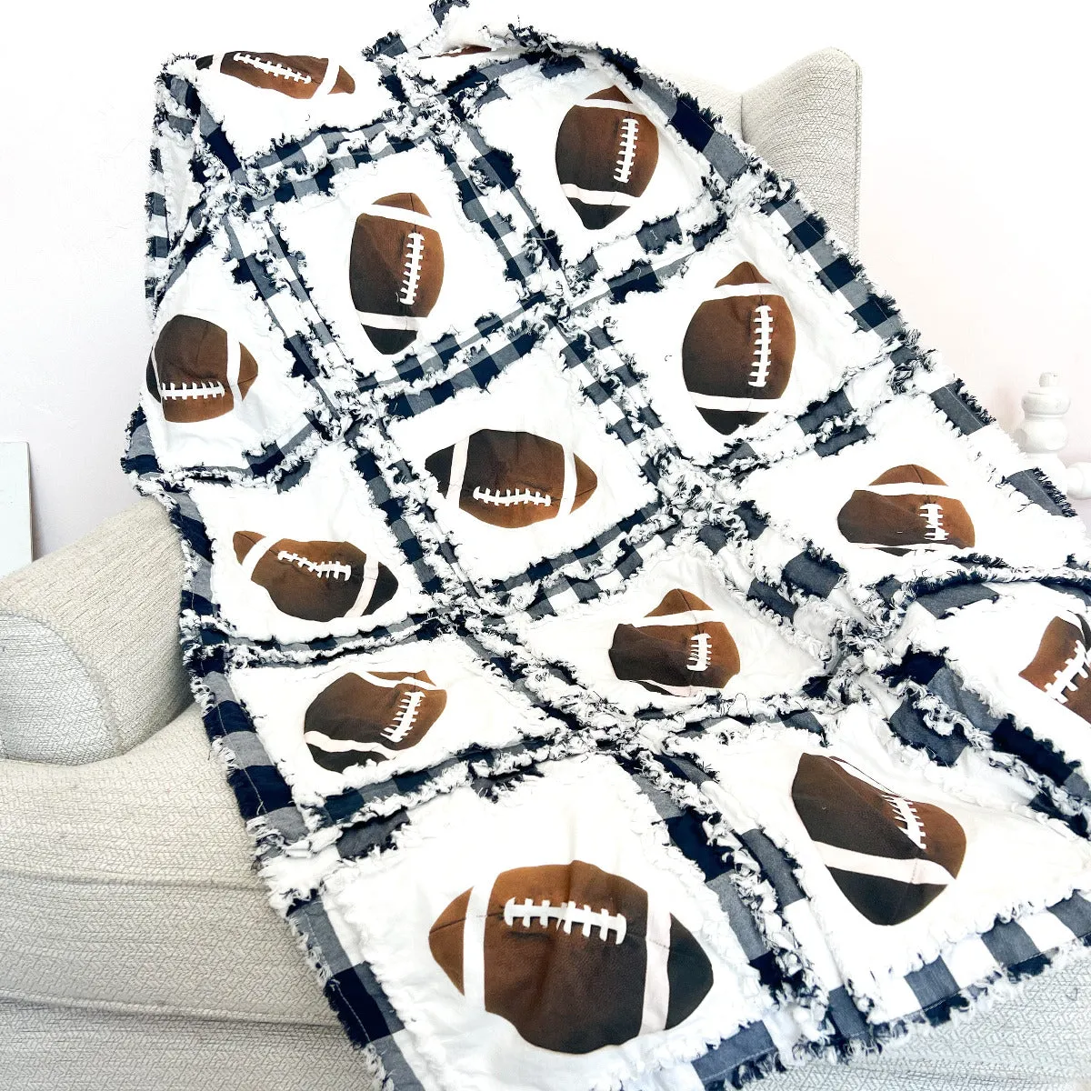Sport Baby Quilt | Navy Plaid | Football