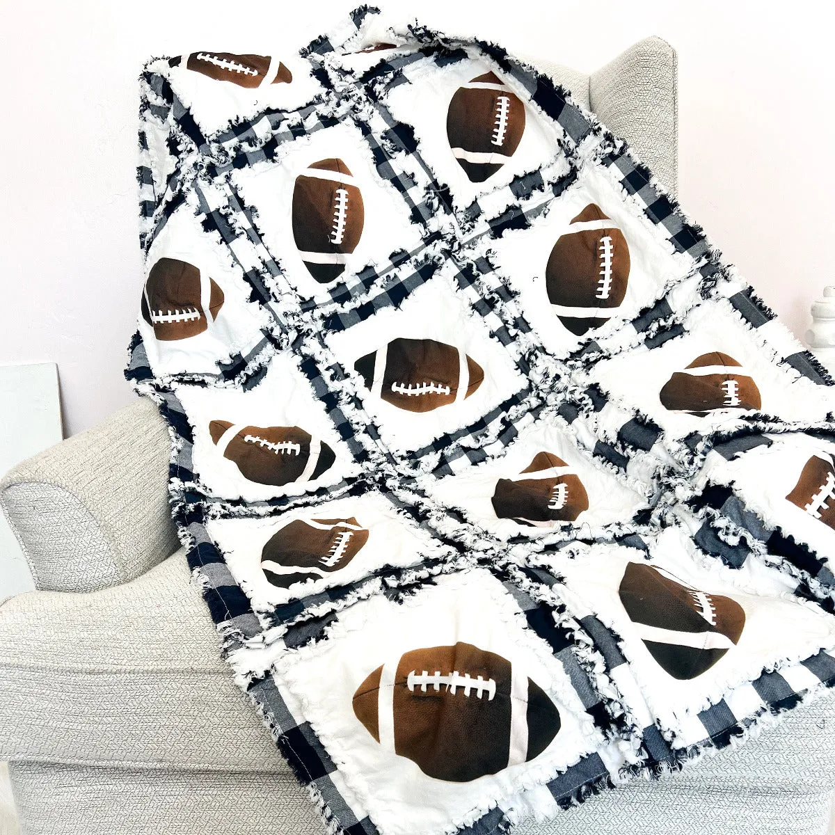 Sport Baby Quilt | Navy Plaid | Football