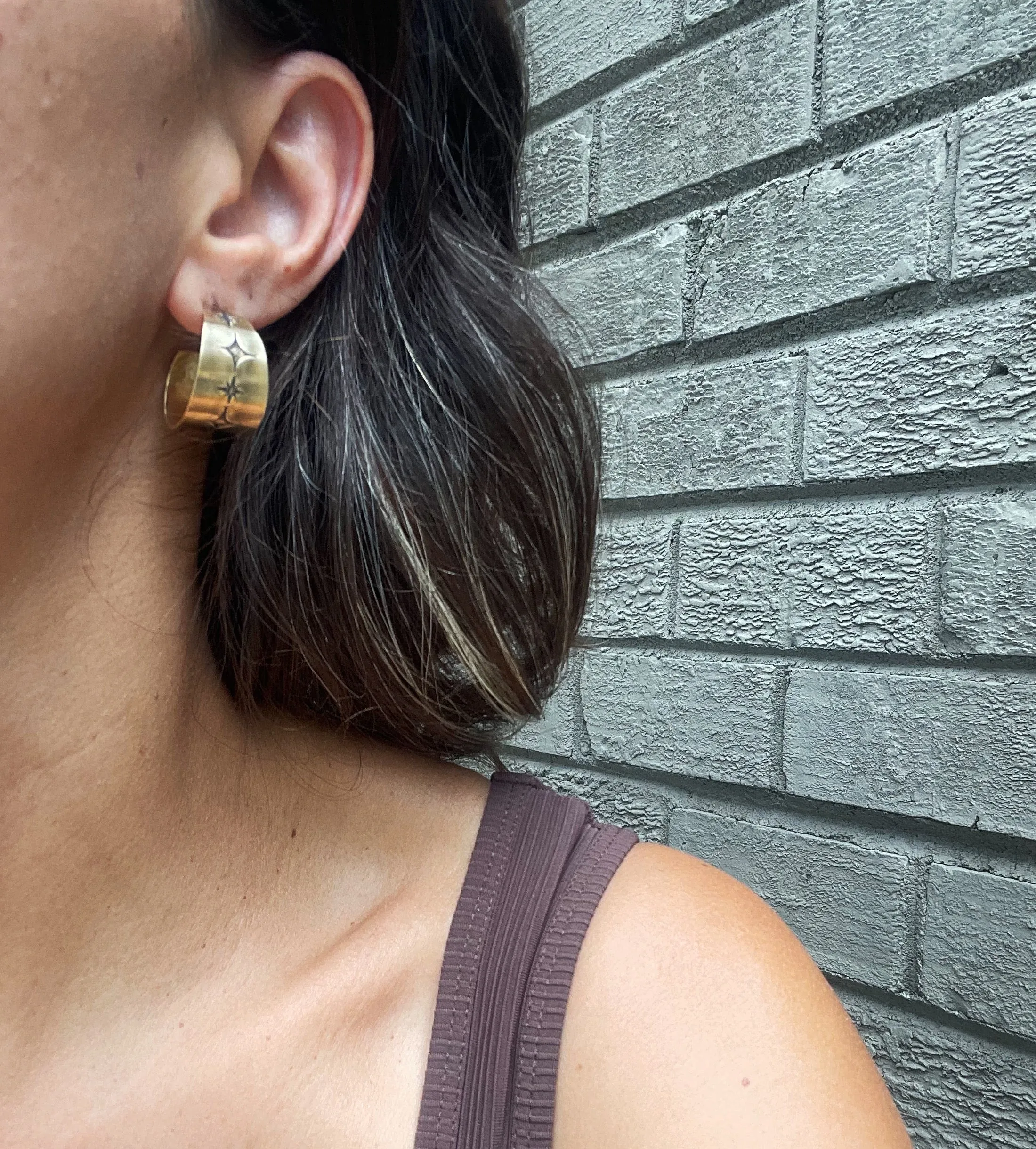 Stamped Brass Hoop Earrings
