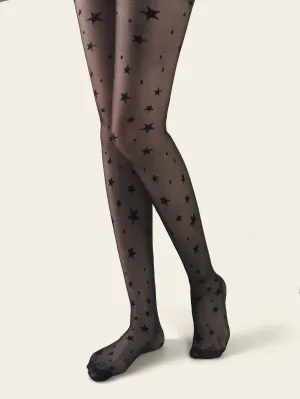 Star Pattern Mesh Tight - Black