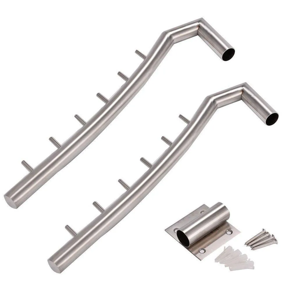 Star Seven 2 pack 12.6inch Wall-Mounted Brushed SUS304 Stainless Steel Swing Arm Holder Clothes Hanger with 6 Hooks