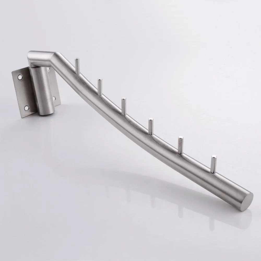 Star Seven 2 pack 12.6inch Wall-Mounted Brushed SUS304 Stainless Steel Swing Arm Holder Clothes Hanger with 6 Hooks